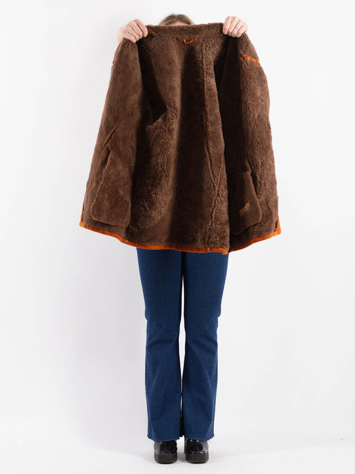 Vintage 80's Women Sheepskin Shearling Jacket in Orange