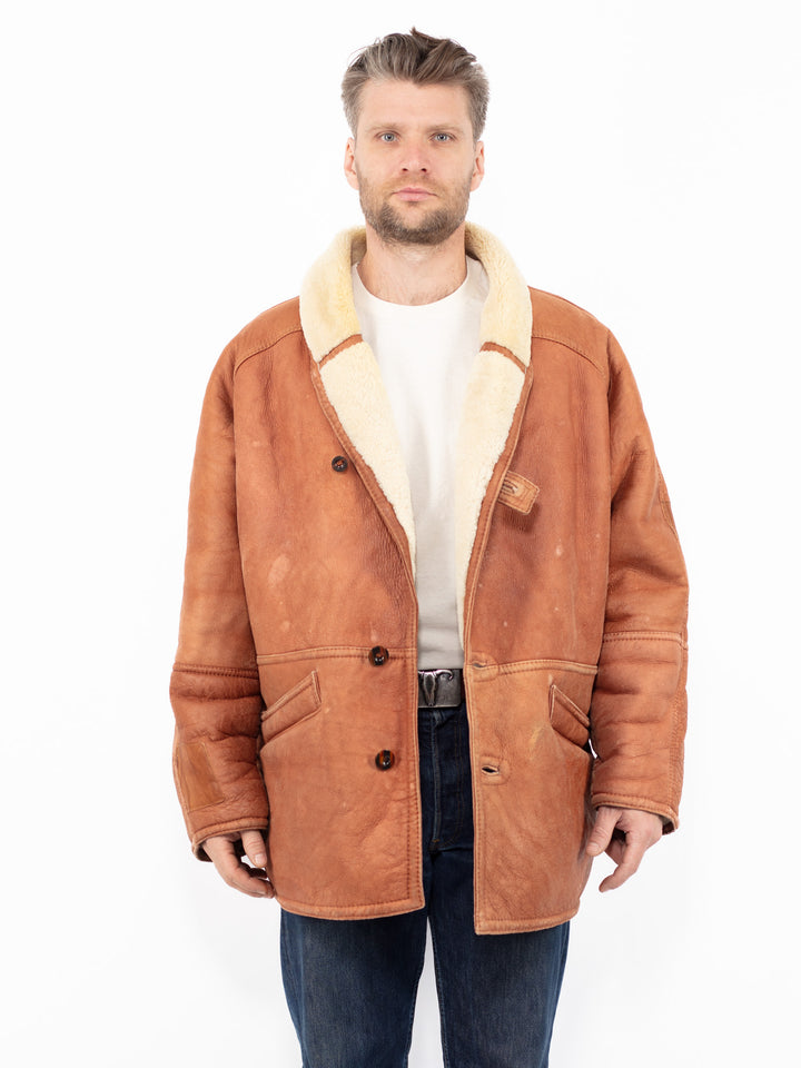 Vintage 80's Men Sheepskin Coat in Brown