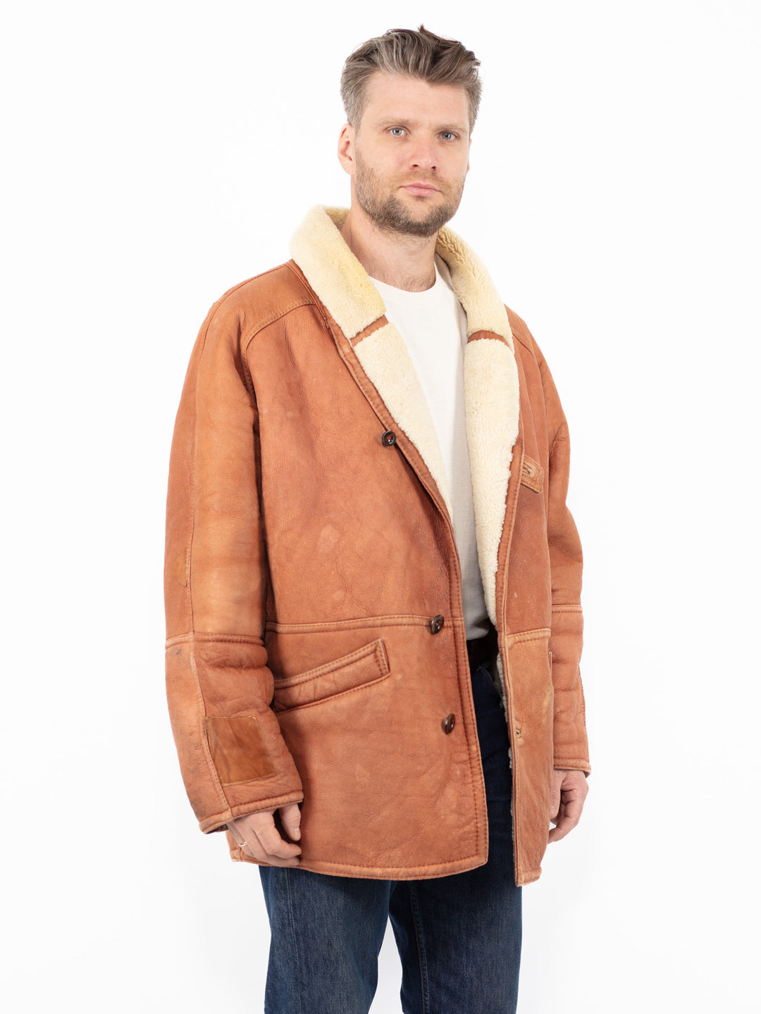 Vintage 80's Men Sheepskin Coat in Brown