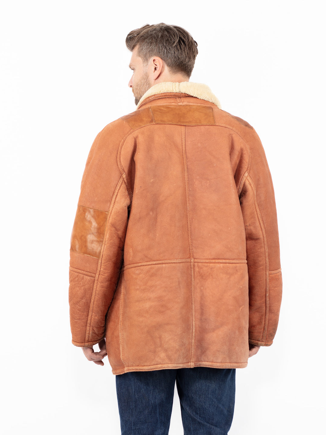 Vintage 80's Men Sheepskin Coat in Brown