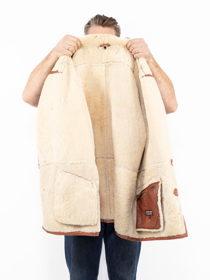 Vintage 80's Men Sheepskin Coat in Brown