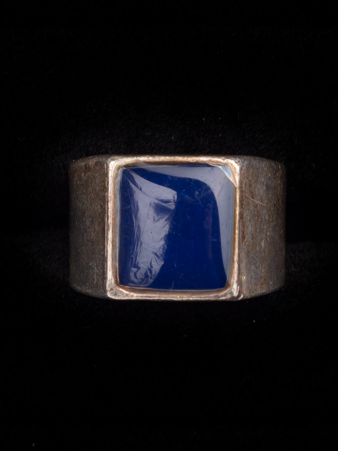 Vintage 70's Man’s Blue Stone Ring in Heavy Square Setting