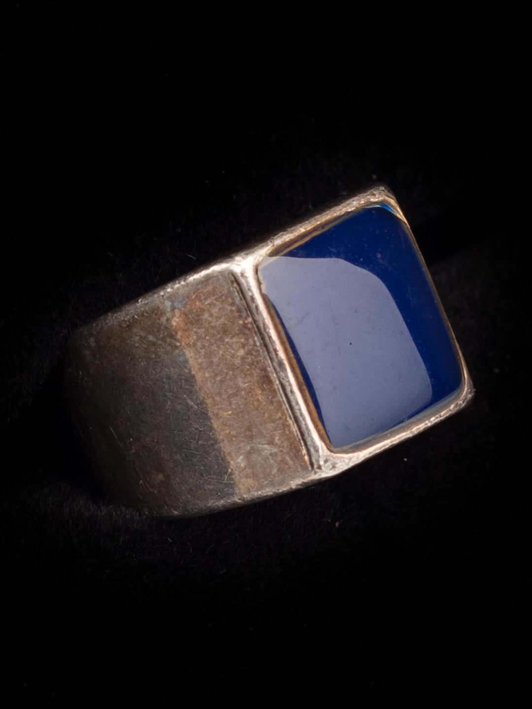 Vintage 70's Man’s Blue Stone Ring in Heavy Square Setting