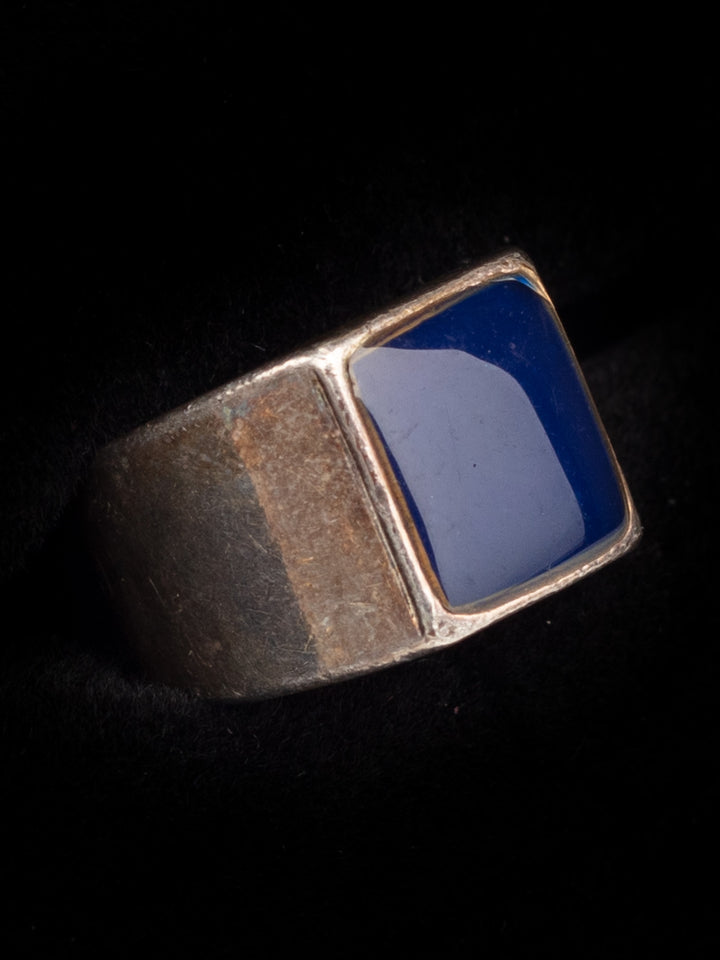 Vintage 70's Man’s Blue Stone Ring in Heavy Square Setting