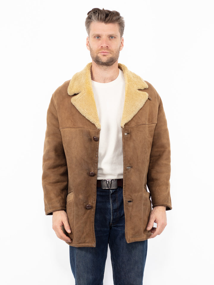 Vintage 70's Men Sheepskin Coat in Beige