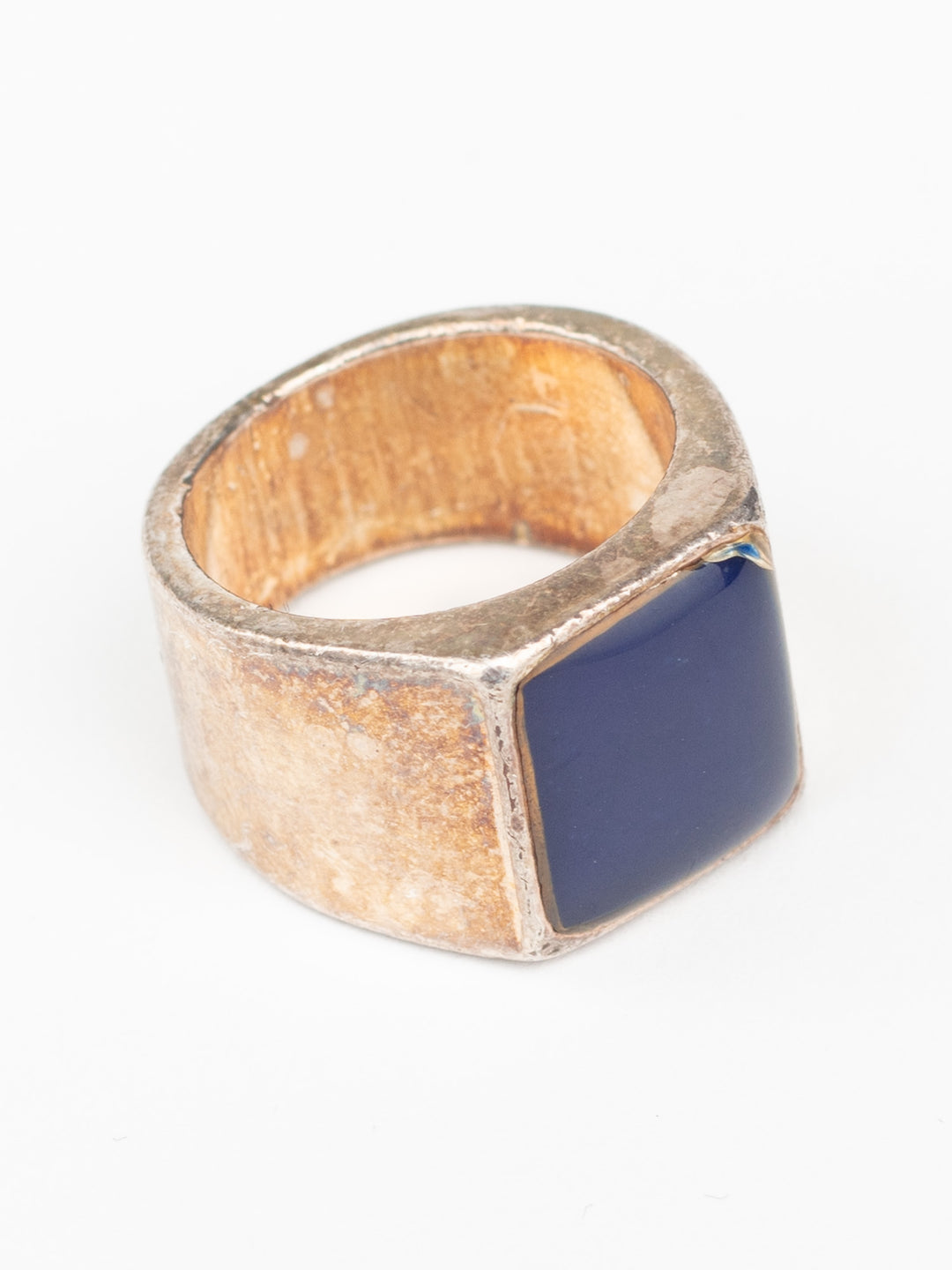Vintage 70's Man’s Blue Stone Ring in Heavy Square Setting