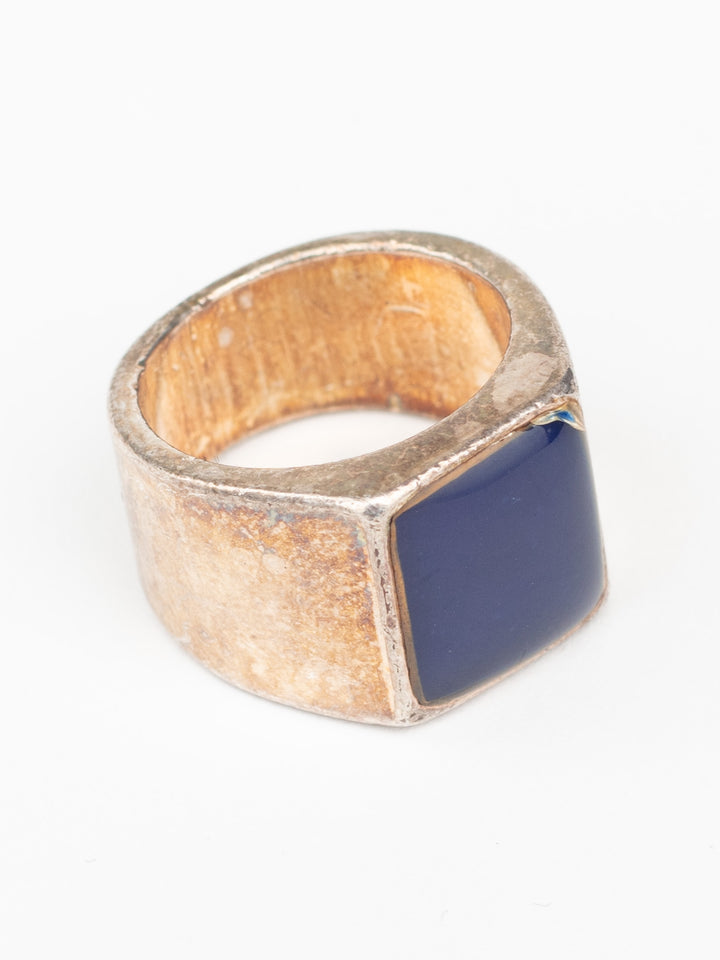 Vintage 70's Man’s Blue Stone Ring in Heavy Square Setting
