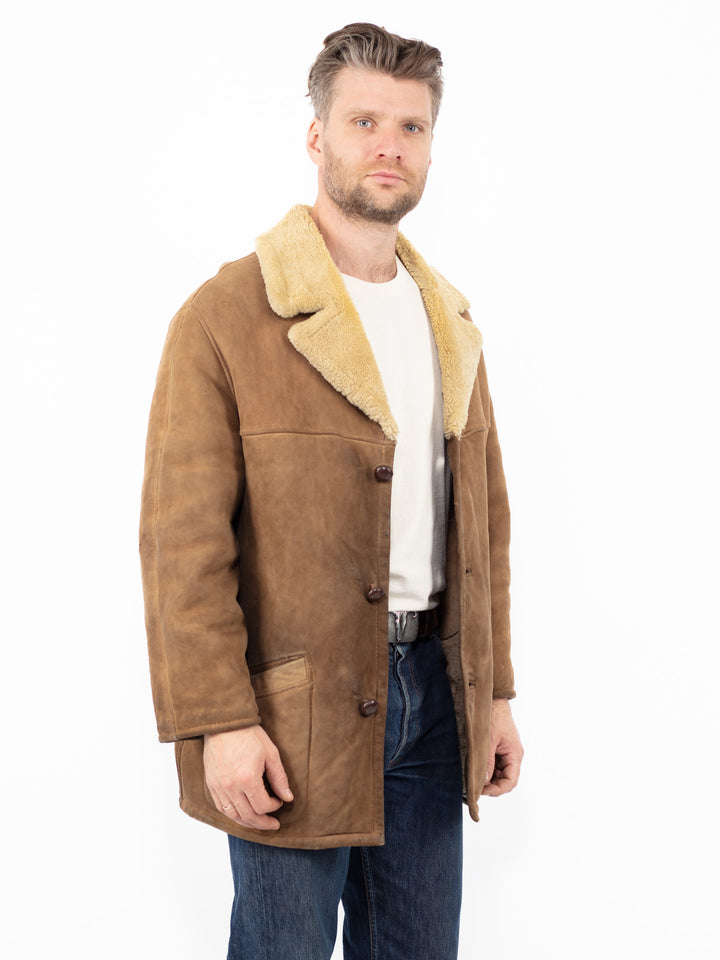 Vintage 70's Men Sheepskin Coat in Beige
