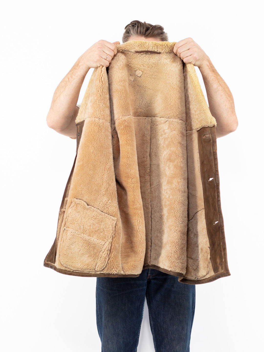 Vintage 70's Men Sheepskin Coat in Beige