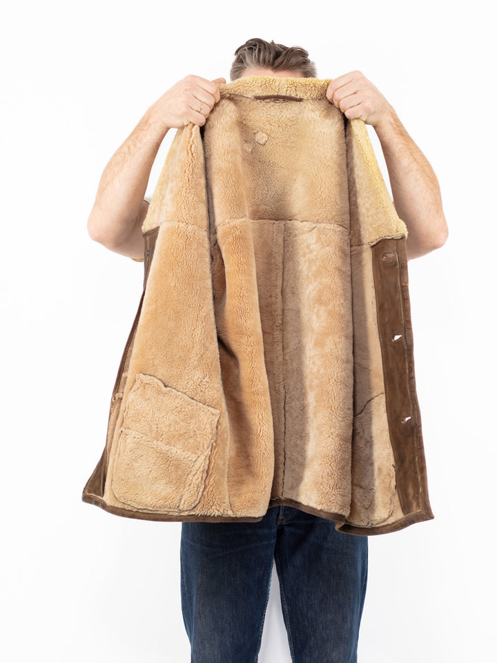 Vintage 70's Men Sheepskin Coat in Beige