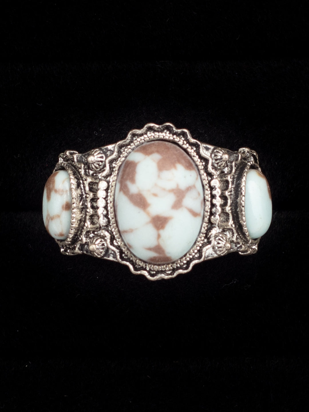 Vintage 70's Man’s Faux Turquoise Ring with Ornate Filigree Setting