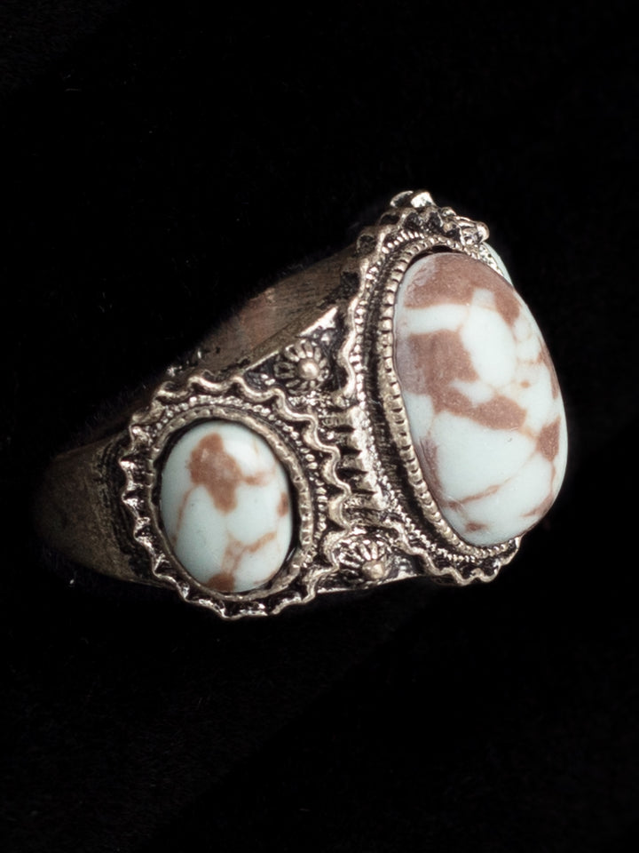 Vintage 70's Man’s Faux Turquoise Ring with Ornate Filigree Setting