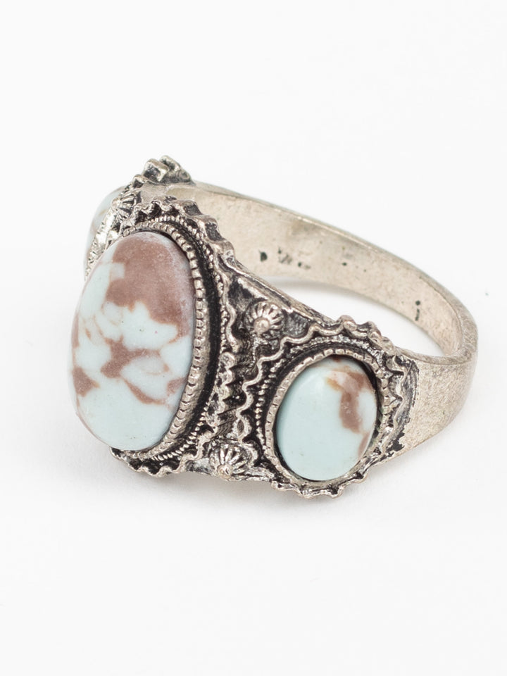 Vintage 70's Man’s Faux Turquoise Ring with Ornate Filigree Setting