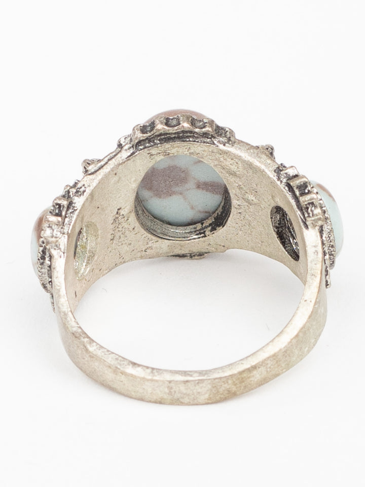 Vintage 70's Man’s Faux Turquoise Ring with Ornate Filigree Setting