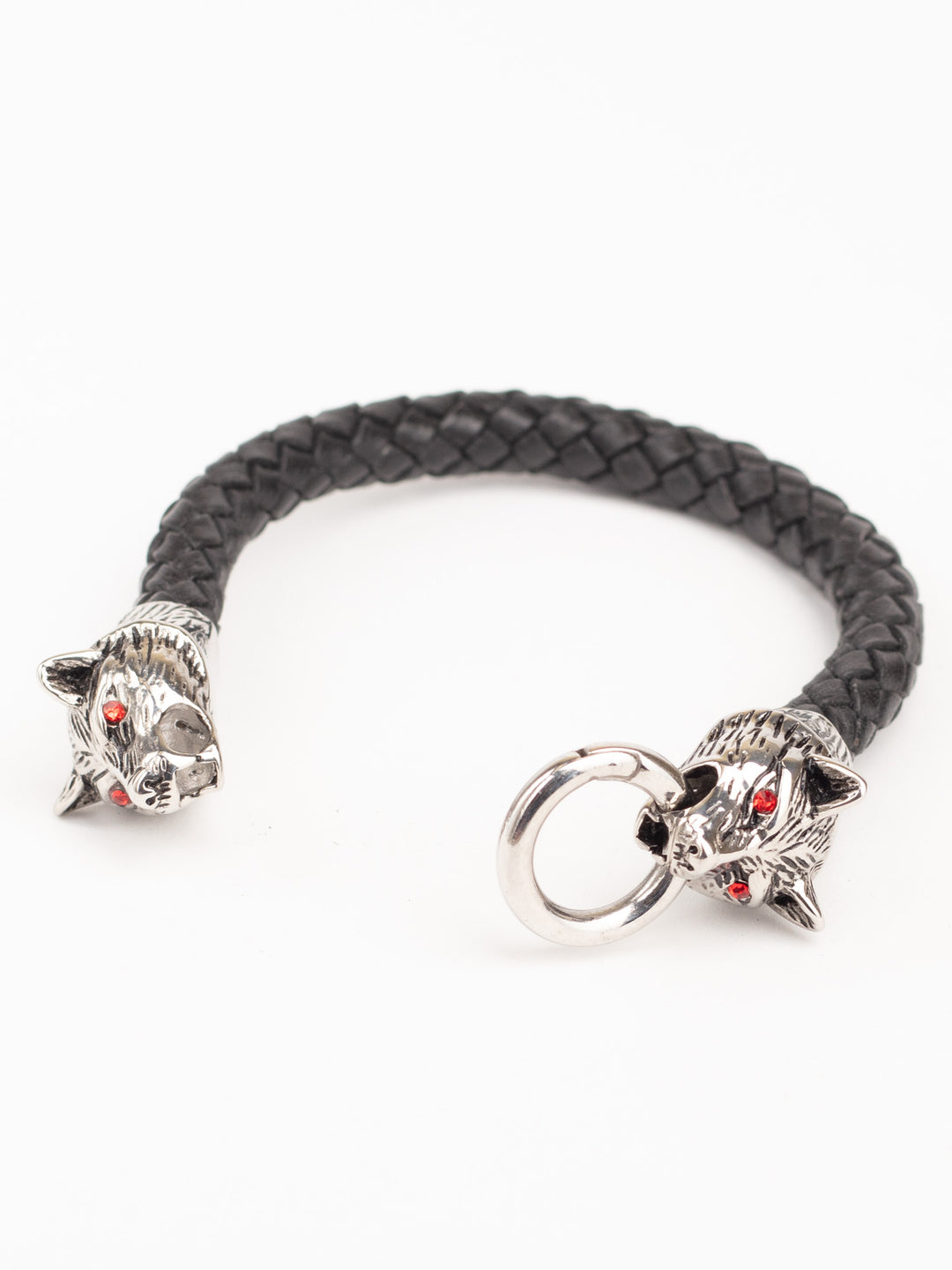 Vintage 00's Men’s Viking Style Wolf Head Bracelet with Red Eyes