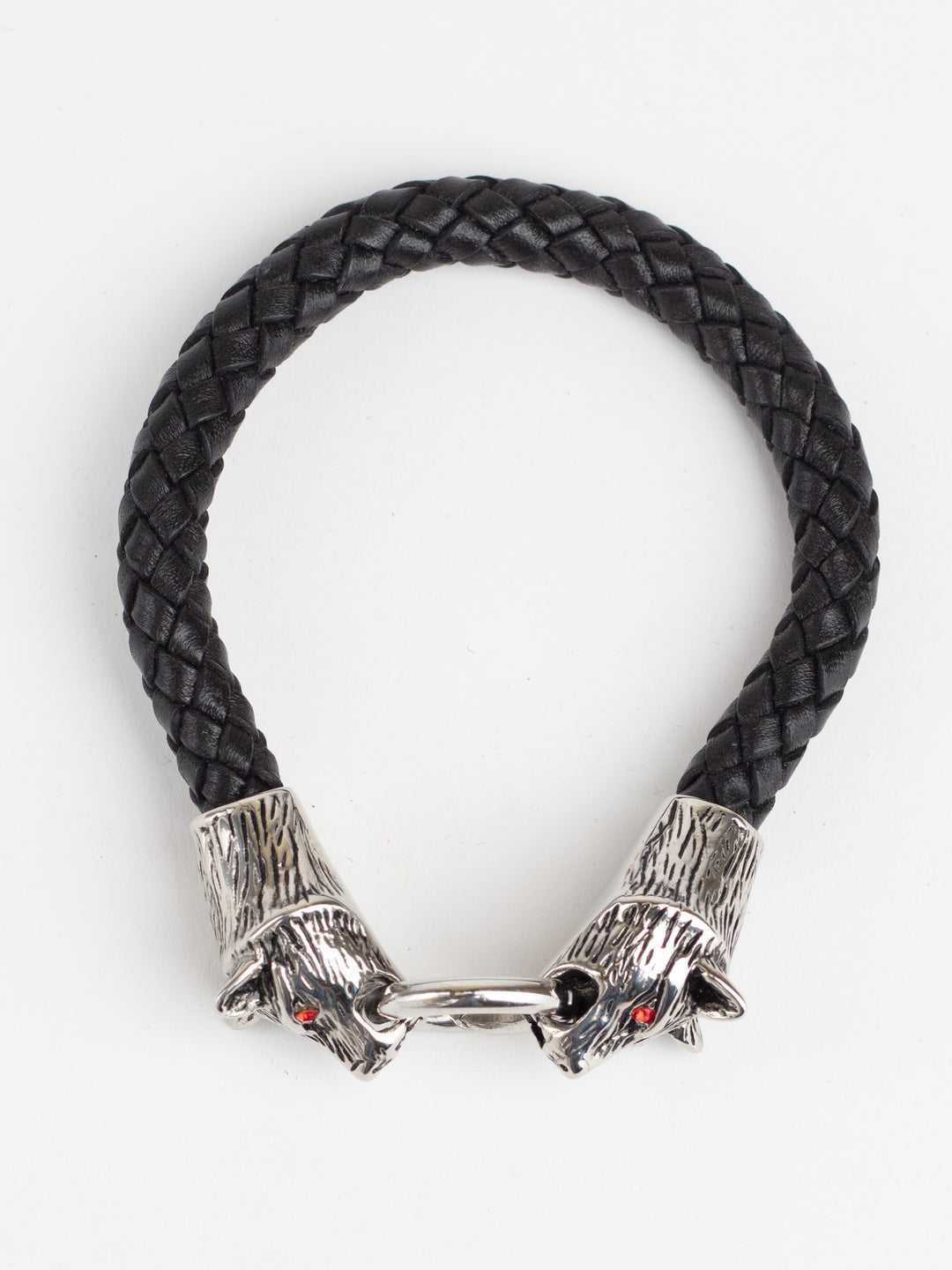 Vintage 00's Men’s Viking Style Wolf Head Bracelet with Red Eyes