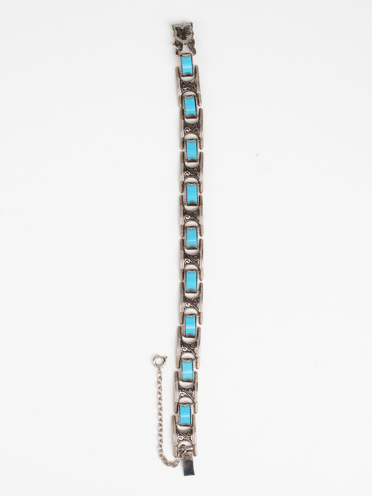 Vintage 80s Man's Tribal Link Bracelet with Faux Turquoise Inlays
