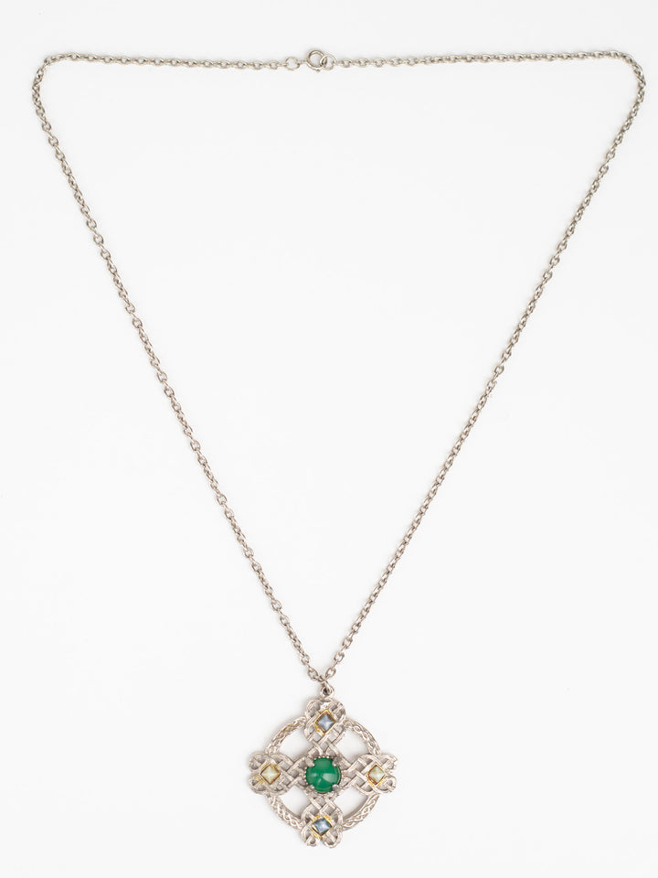 Vintage 70s Man’s Celtic Style Pendant Necklace with Green Cabochon