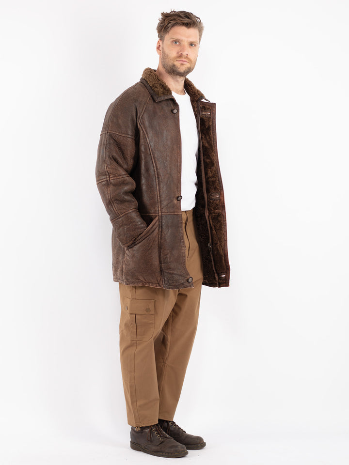 Vintage 80's Men Sheepskin Coat in Brown