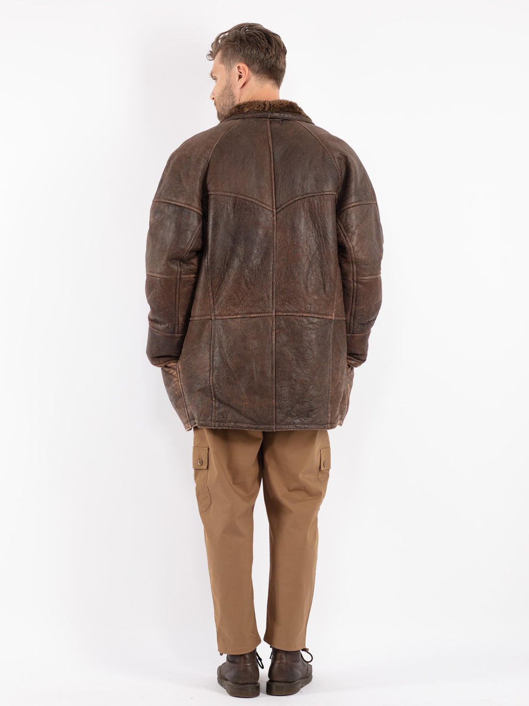 Vintage 80's Men Sheepskin Coat in Brown