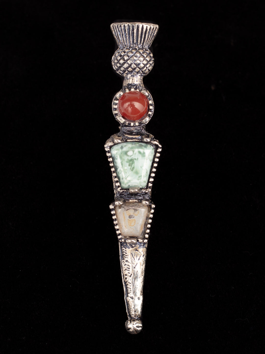 Vintage Man’s Scottish Dirk Brooch with Agate & Glass Stones