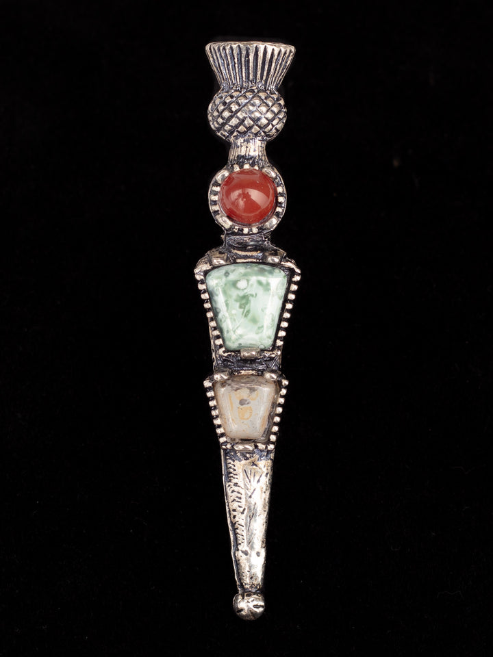 Vintage Man’s Scottish Dirk Brooch with Agate & Glass Stones