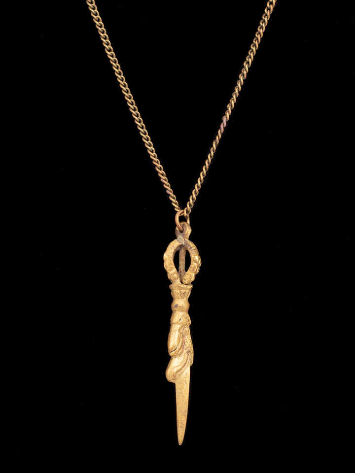 Vintage 70s Man’s Dagger Pendant Necklace with Ornate Blade Design