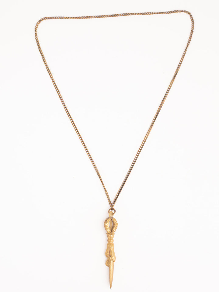 Vintage 70s Man’s Dagger Pendant Necklace with Ornate Blade Design