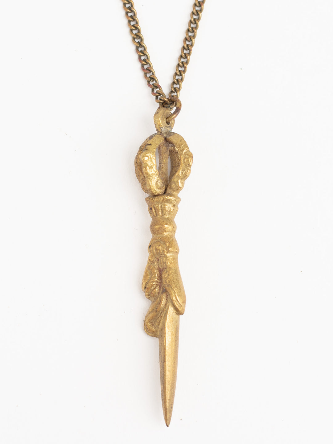 Vintage 70s Man’s Dagger Pendant Necklace with Ornate Blade Design