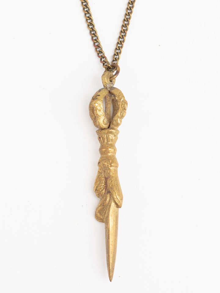 Vintage 70s Man’s Dagger Pendant Necklace with Ornate Blade Design