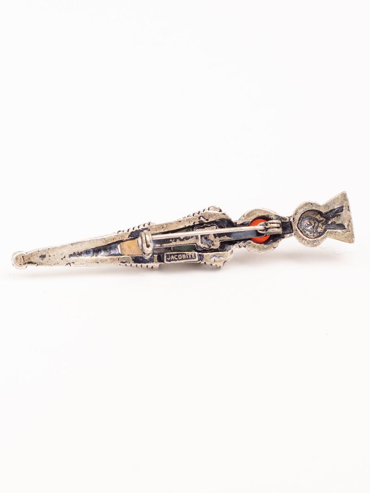 Vintage Man’s Scottish Dirk Brooch with Agate & Glass Stones