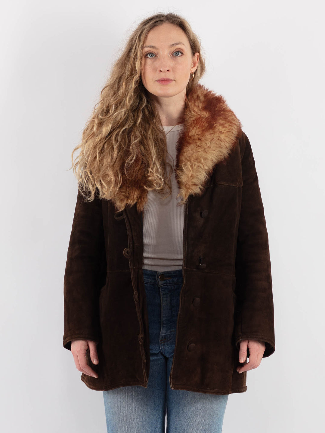 Vintage 70's Women Sheepskin Coat in Brown