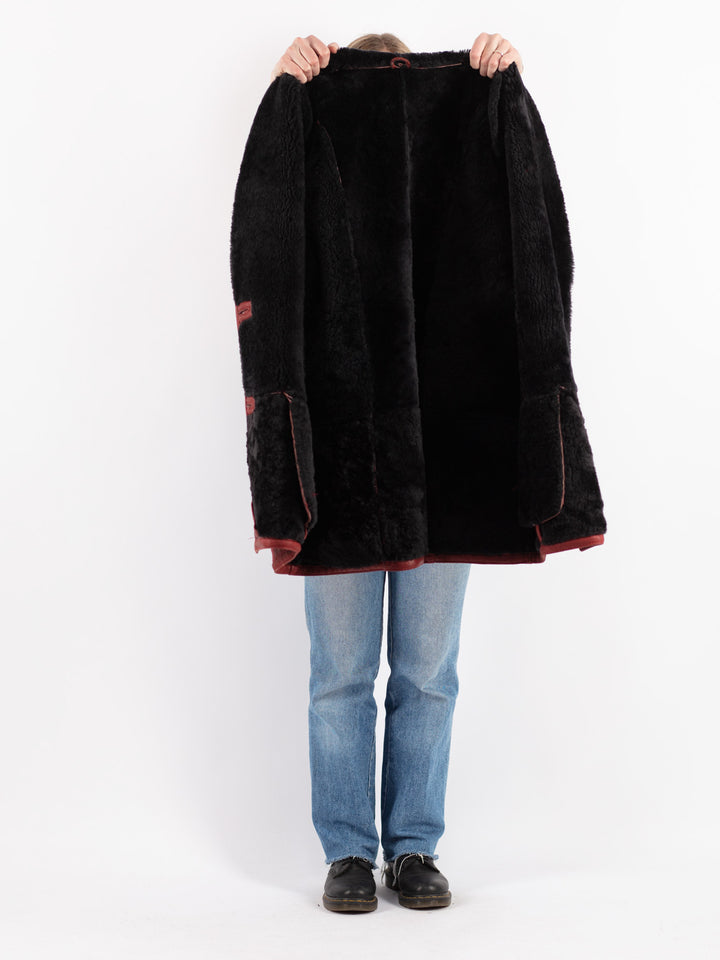 Vintage 80's Women Sheepskin Coat in Red