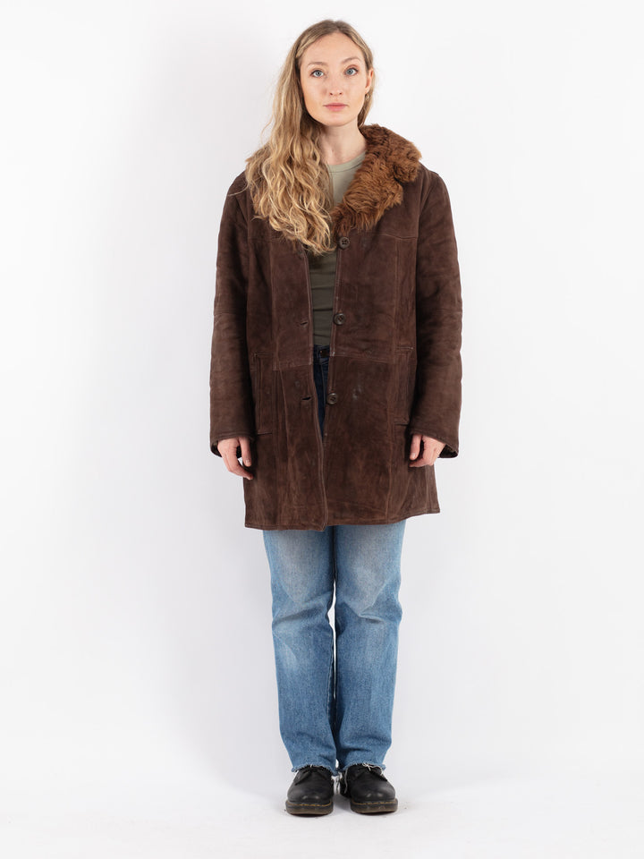 Vintage 70's Women Sheepskin Shearling Coat in Brown