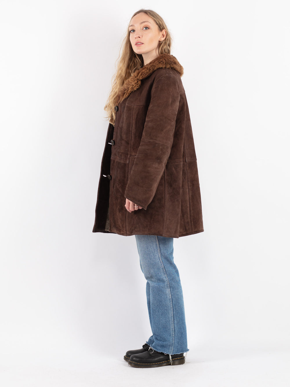 Vintage 70's Women Sheepskin Shearling Coat in Brown