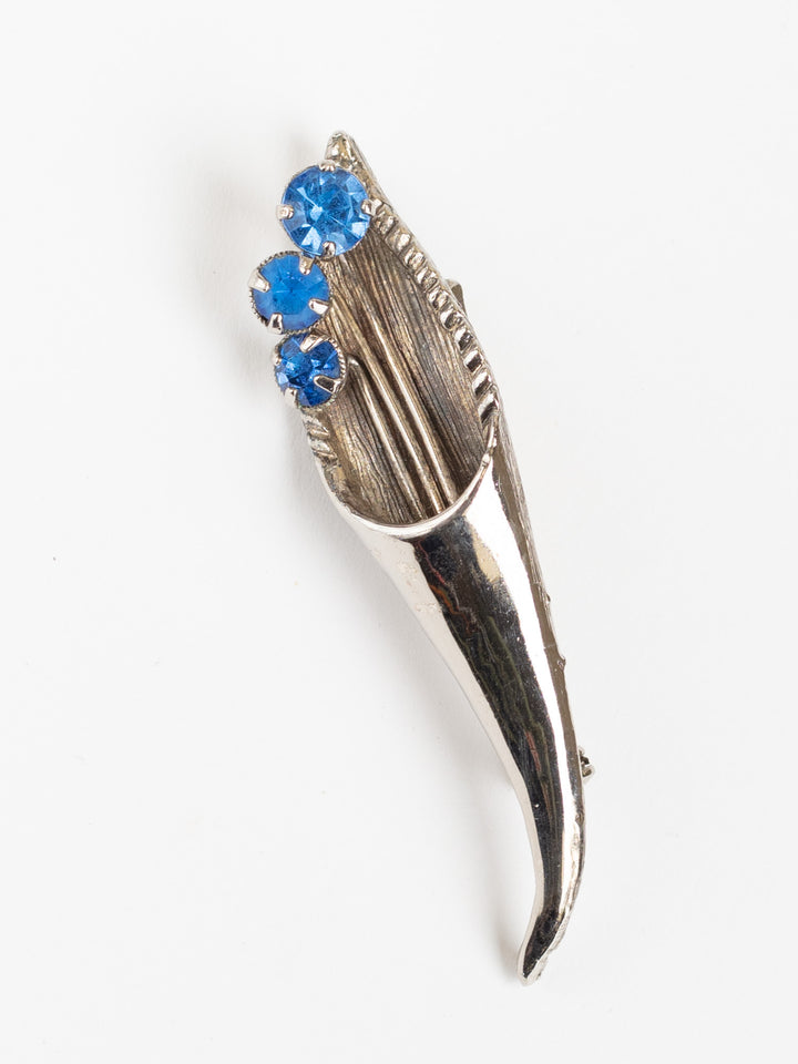 Vintage 80s Jonette Jewelry Blue Rhinestone Leaf Brooch