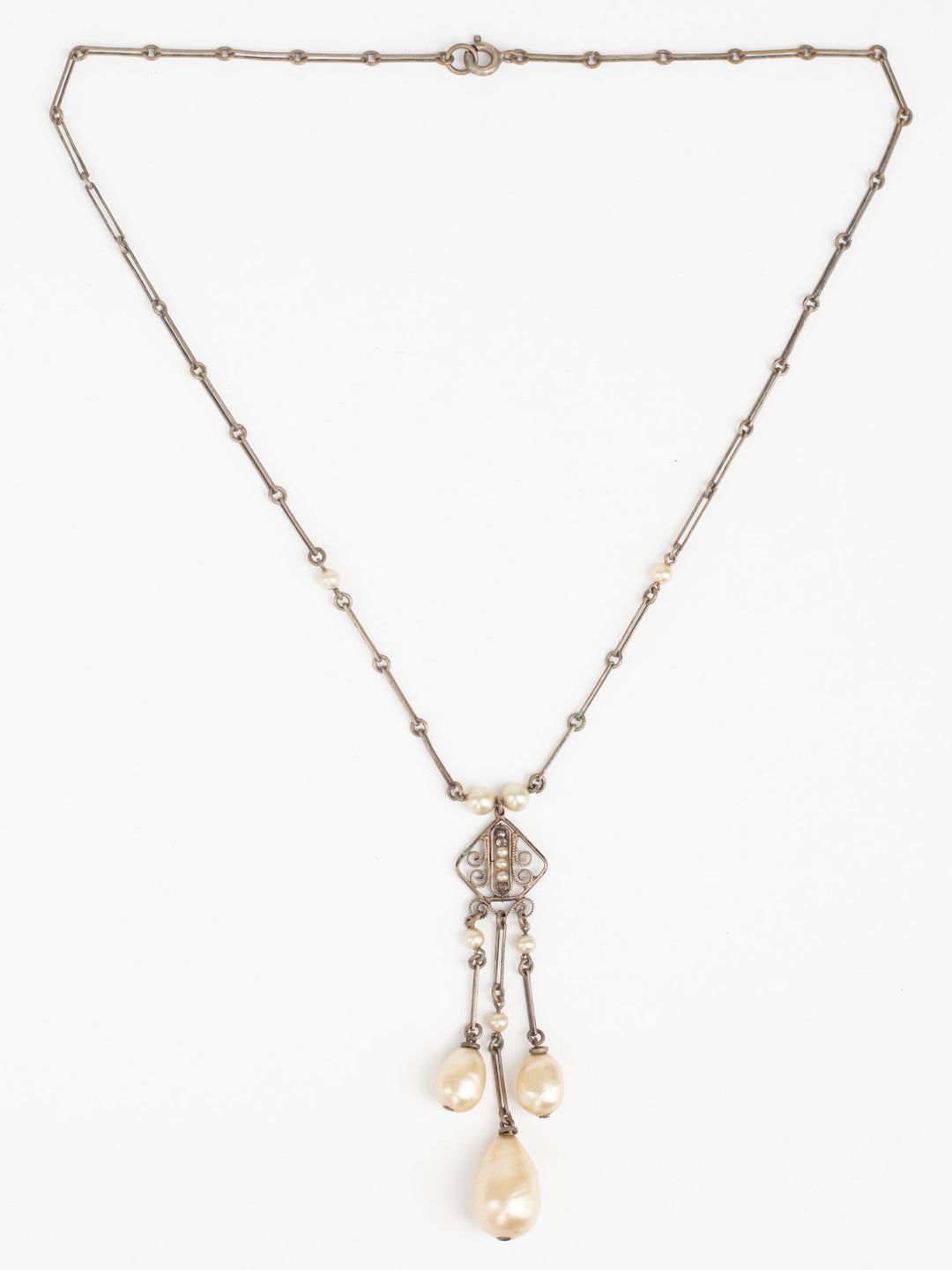 Vintage 20s Edwardian Style Dangle Pearl Necklace