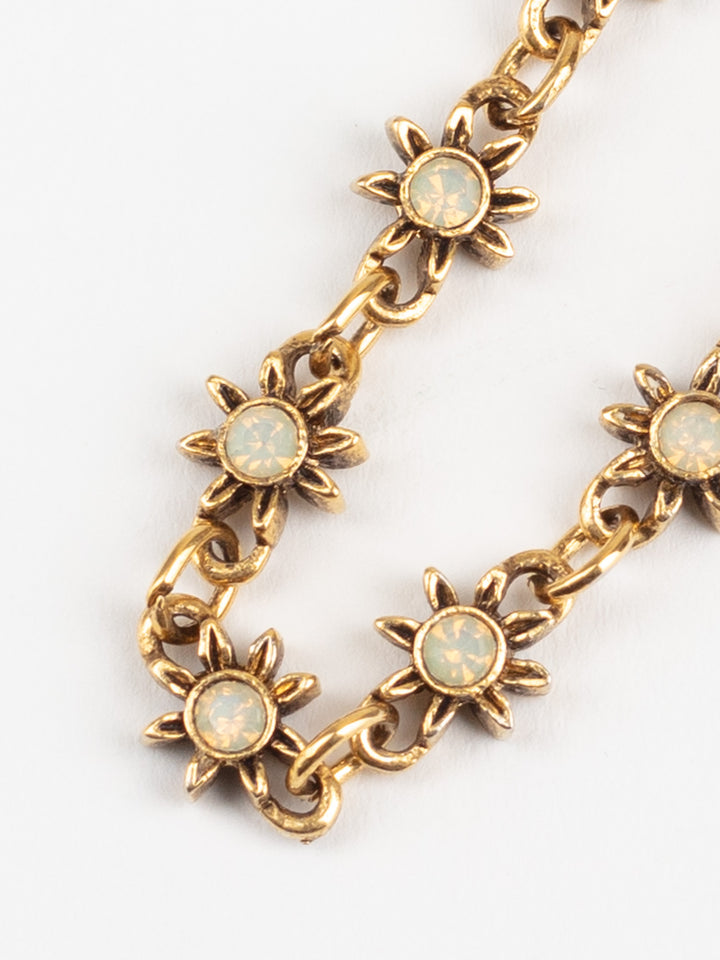 Vintage 80s Floral Chain Necklace with Faux Opals in Gold-Tone