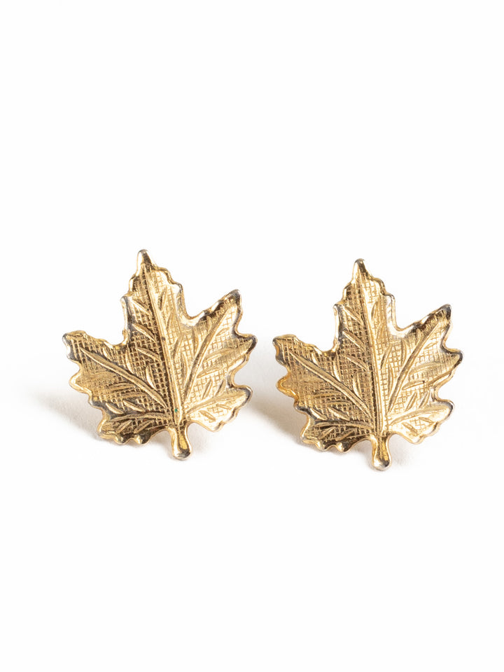 Vintage Gold-Tone Maple Leaf Stud Earrings