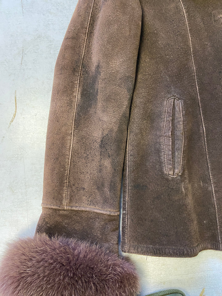 Vintage 90's Women Sheepskin Jacket in Brown