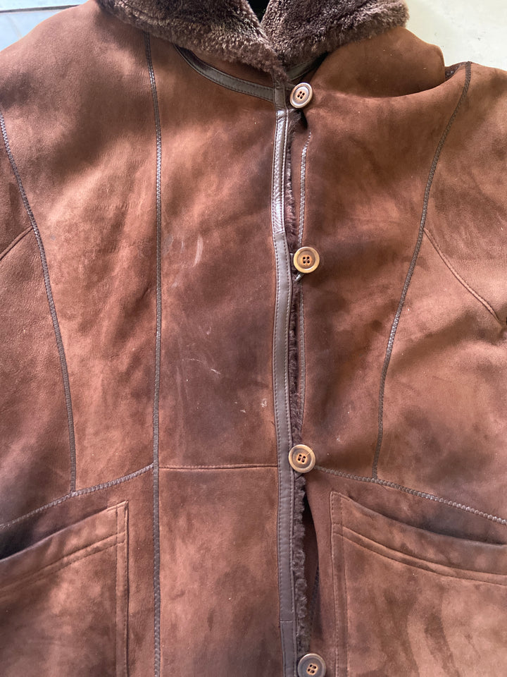 Vintage 80's Women Sheepskin Coat in Brown