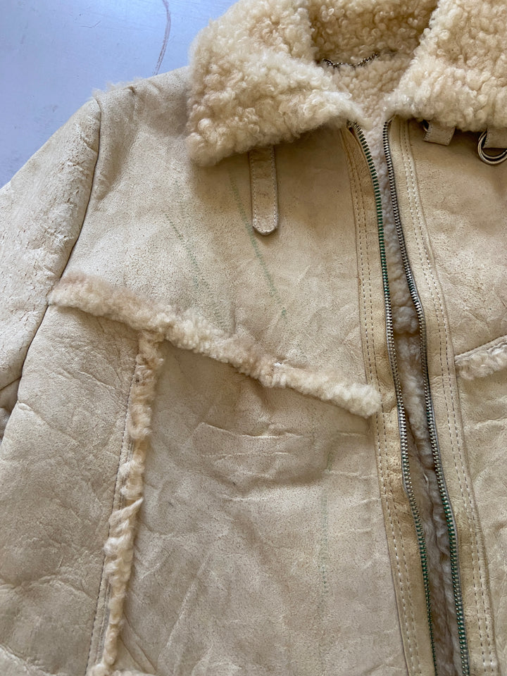 Vintage 70's Men Sheepskin Jacket in Beige