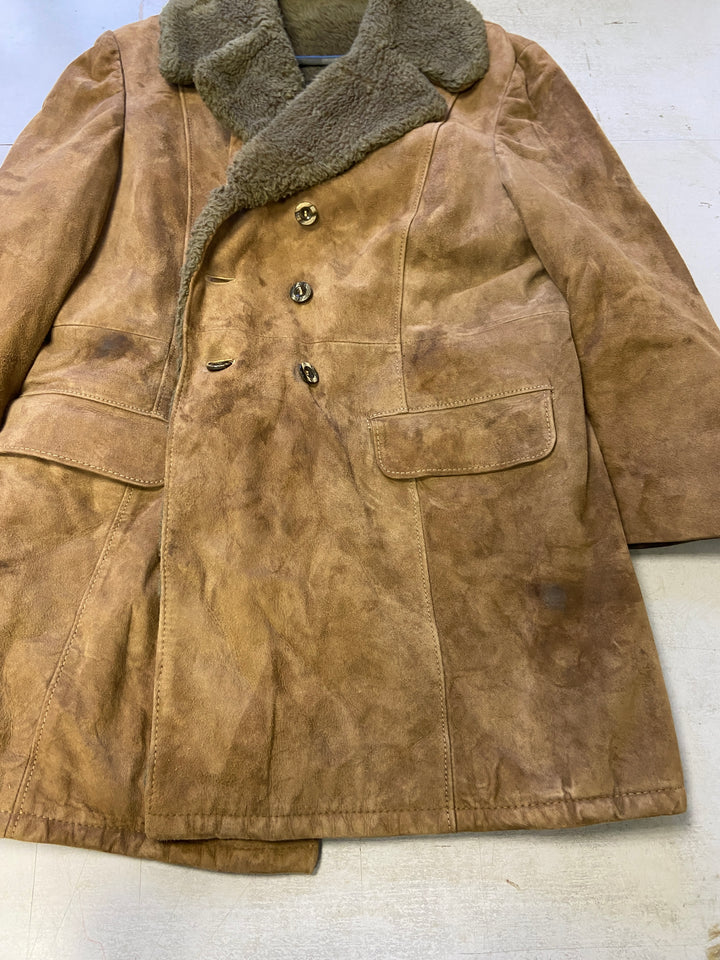 Vintage Men Suede Sherpa Coat in Beige