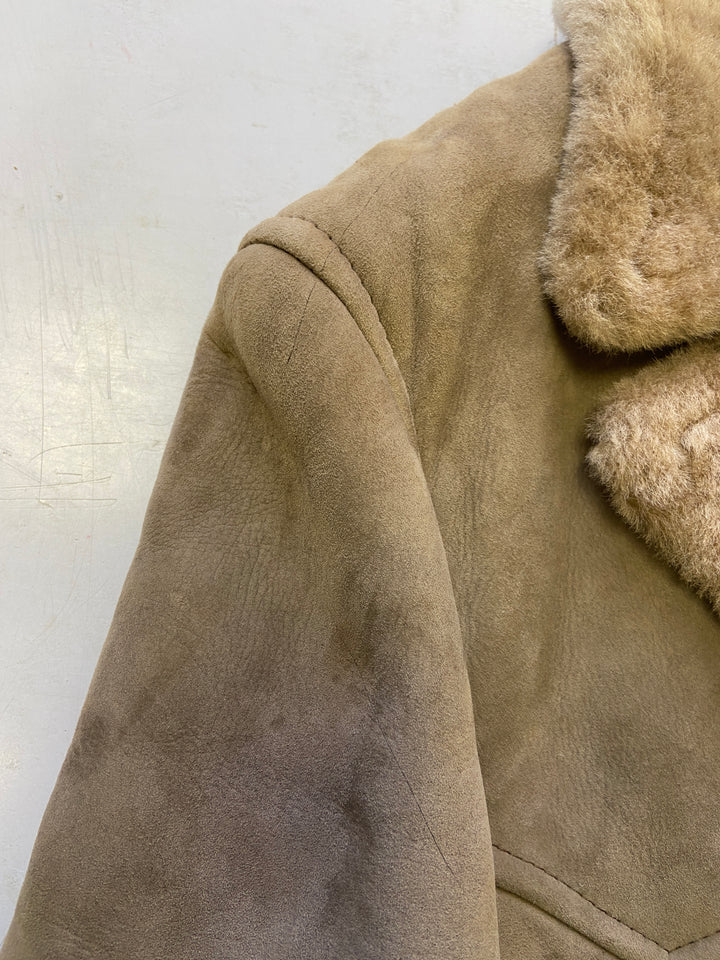 Vintage 70's Men Sheepskin Coat in Beige