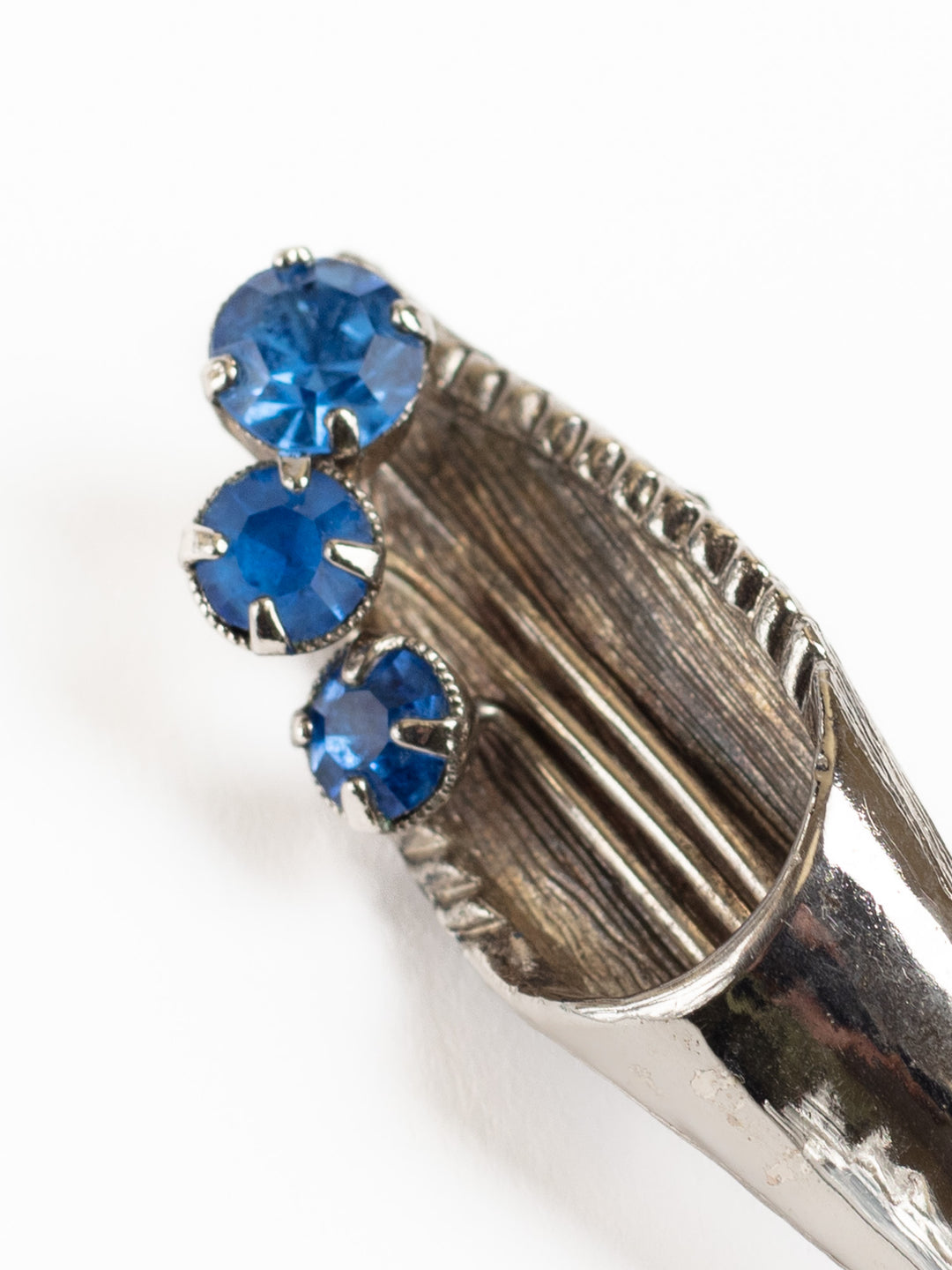 Vintage 80s Jonette Jewelry Blue Rhinestone Leaf Brooch
