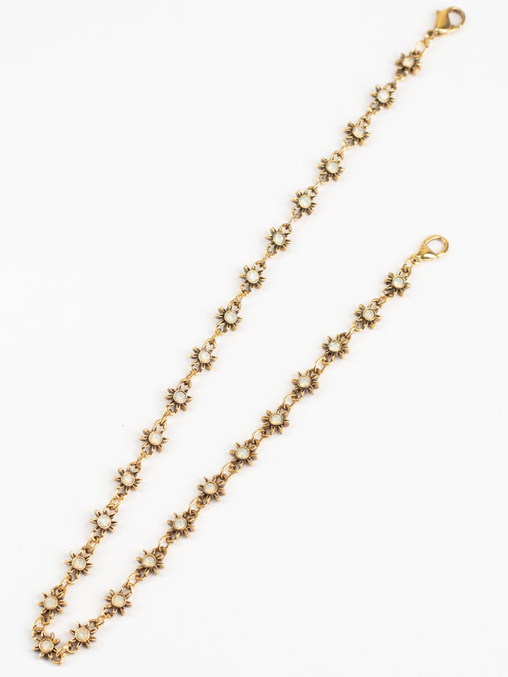 Vintage 80s Floral Chain Necklace with Faux Opals in Gold-Tone