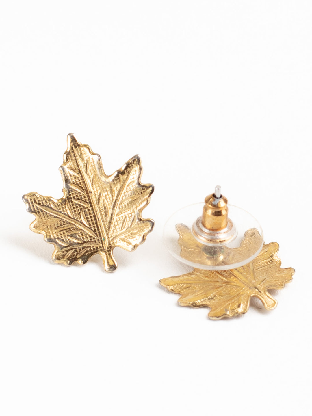 Vintage Gold-Tone Maple Leaf Stud Earrings