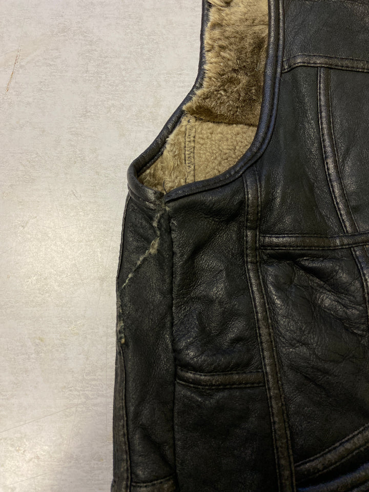 Vintage 70's Men Sheepskin Vest in Black