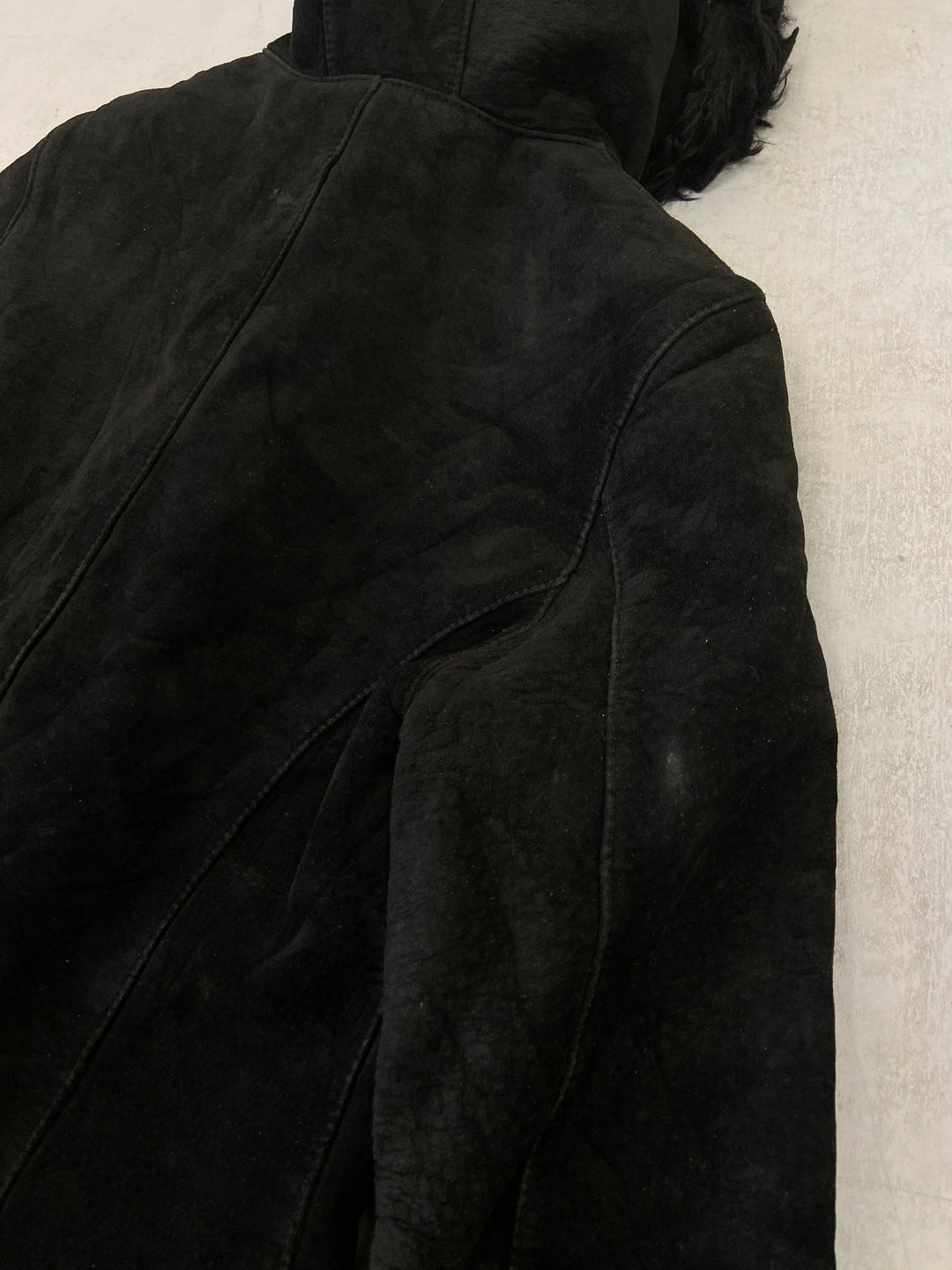 Vintage 90's Women Suede Sherpa Jacket in Black