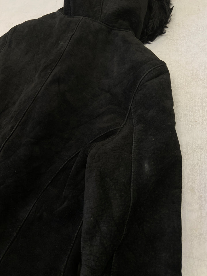 Vintage 90's Women Suede Sherpa Jacket in Black